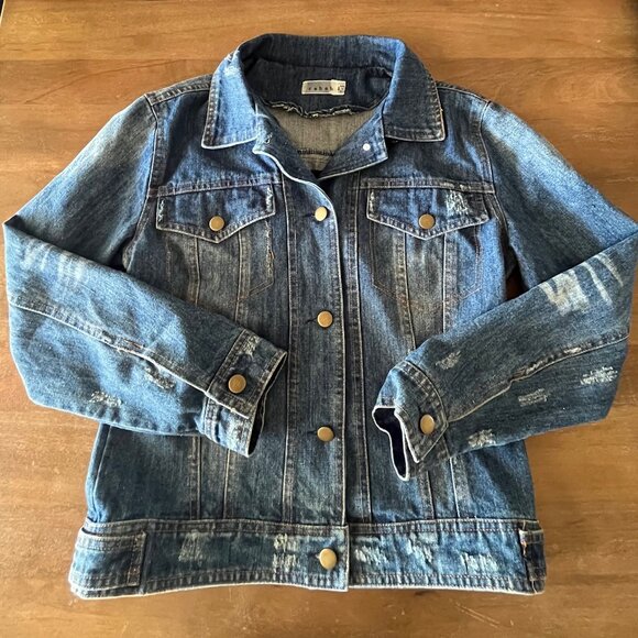 Rehab Denim Jean Jacket Punk Rock Lace Cross On Back Womens Small - Picture 1 of 8